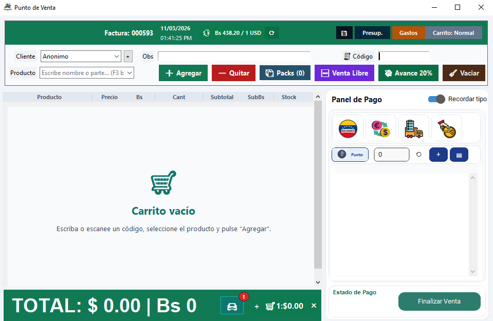 Modulo de punto de venta de MiCajaPOS