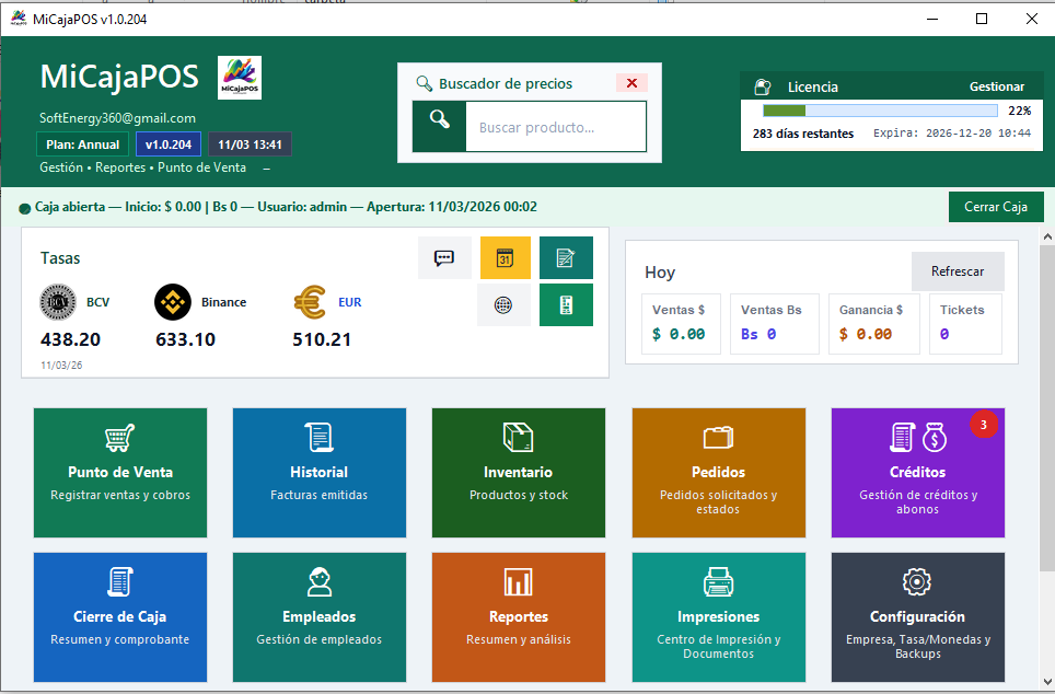 Ventana principal de MiCajaPOS